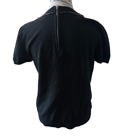 The Limited Women’s Black Beaded Bow Knit Top Size L Short Sleeve Minimalist - Picture 2 of 10